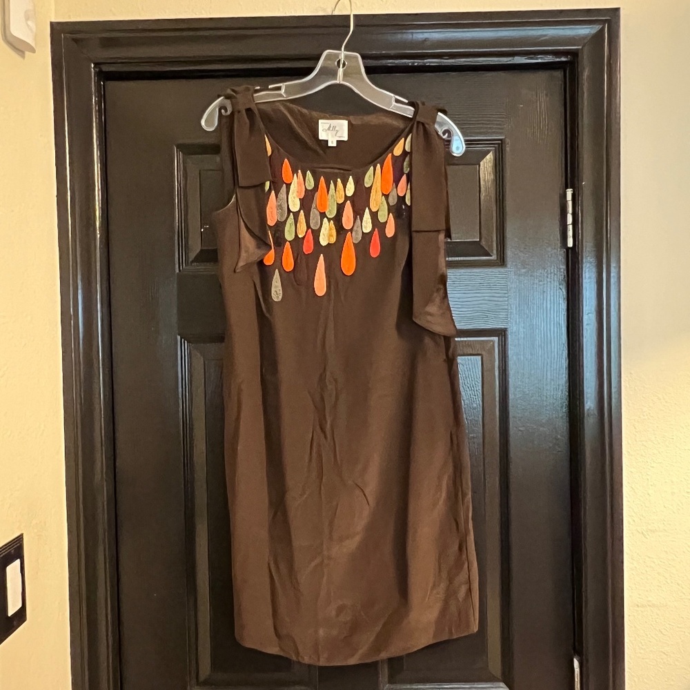 Milly Brown Silk Sequin Cocktail Dress size 6